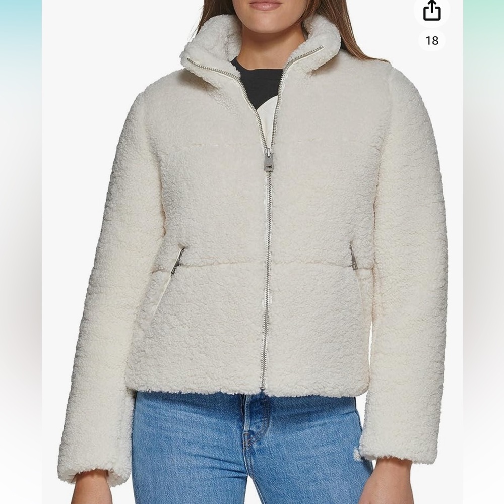 Levi’s Breanna white puffer jacket, size medium, shearling texture